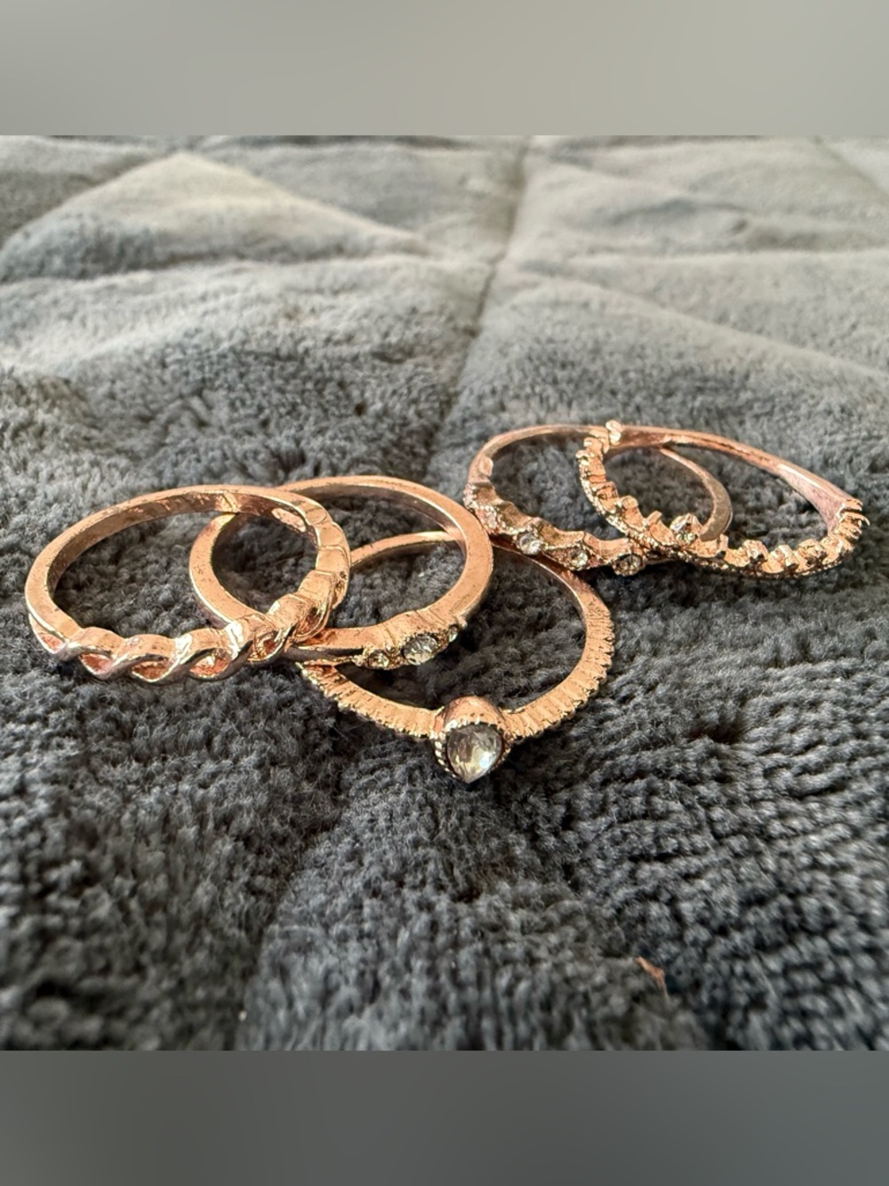 Delicate Rose Gold Stackable Crystal Ring Set